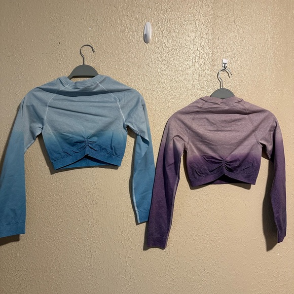 Two!! Gymshark Adapt Ombre Seamless Long Sleeve Crop Tops TWO‎ Size Small XSmall - Picture 5 of 6